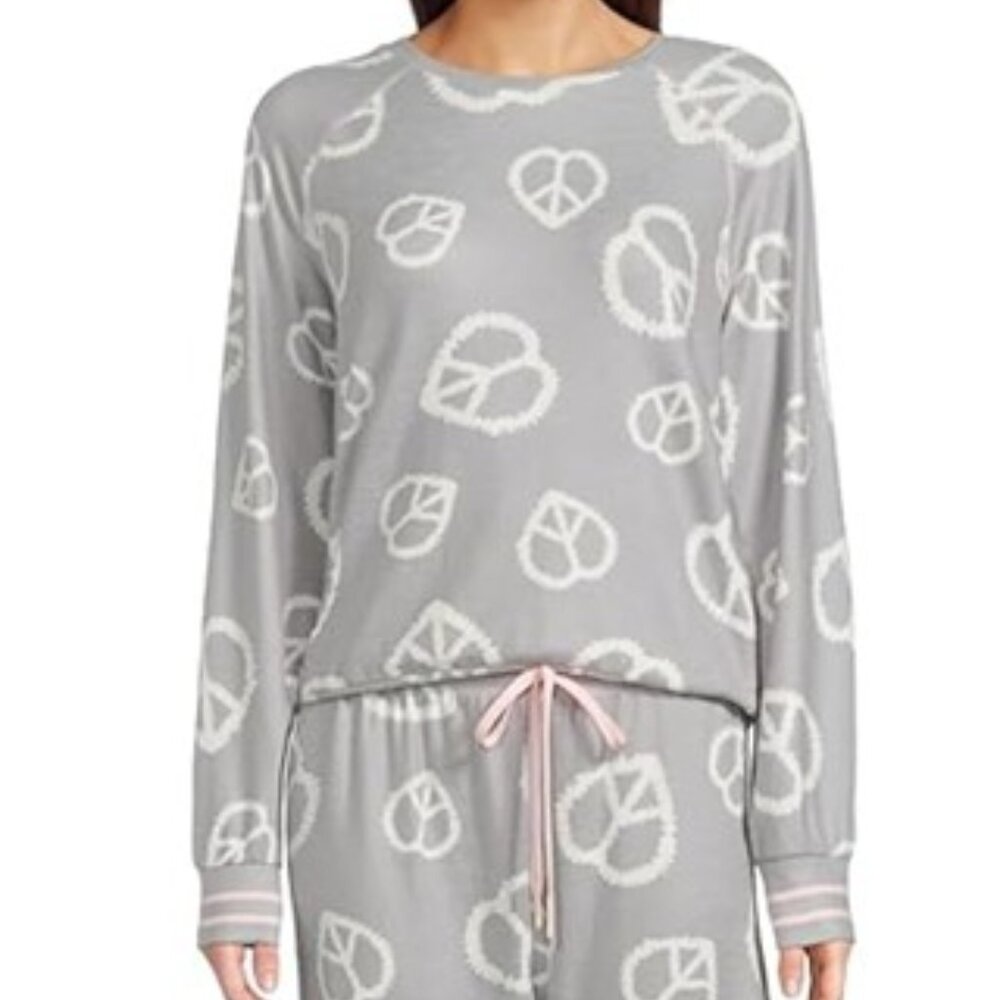 PJ Salvage Full of Love Peace Hearts Pajama Top Peachy Lounge Gray Size Small